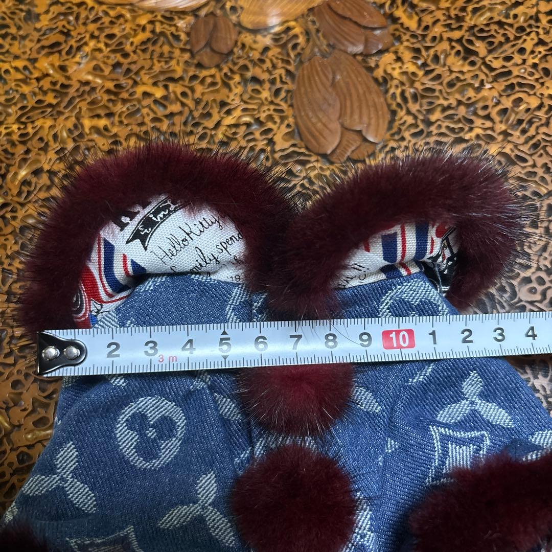 犬服 デニム ミンク付き コート