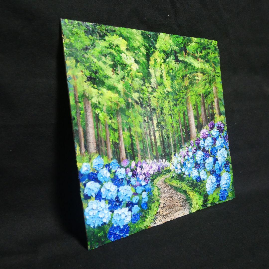 油絵 油彩 油彩画 絵画 絵【梅雨の紫陽花の道】