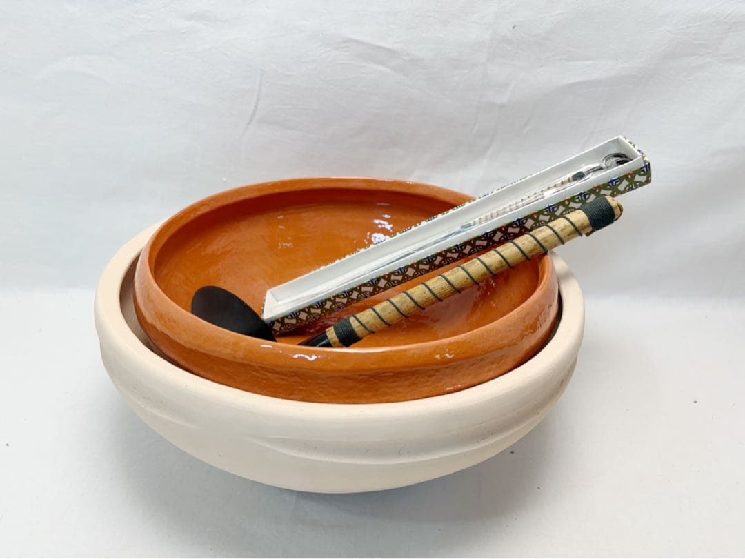 ほぼ未使用 茶道具 半田焙烙半田素焼 赤楽 底取 火箸 4点セット 陶印 桂