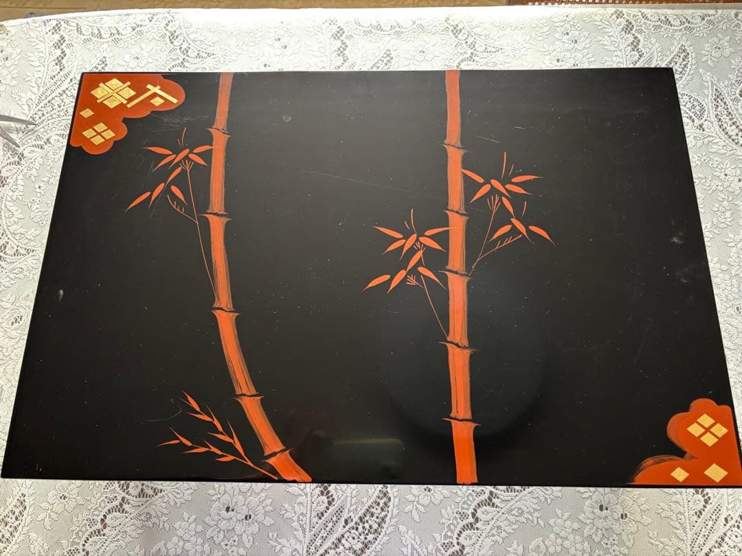 竹模様の漆塗り花台足取り外し可能