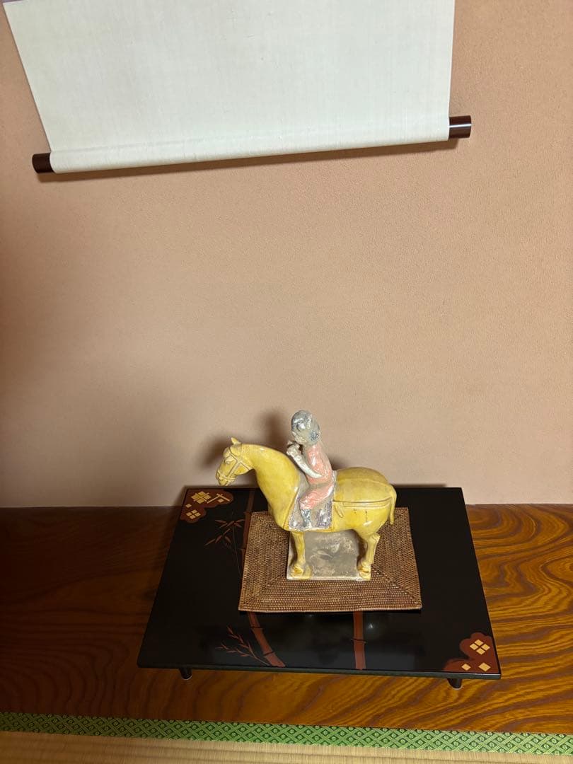 竹模様の漆塗り花台足取り外し可能