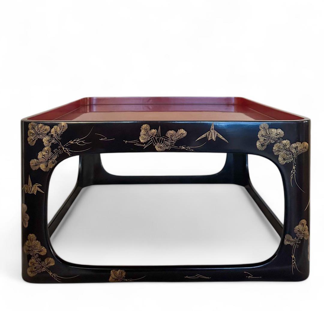 輪島塗 脚付膳 入れ子　５客 明治期 廣盆 漆器 蒔絵 黒朱塗沈金 漆塗