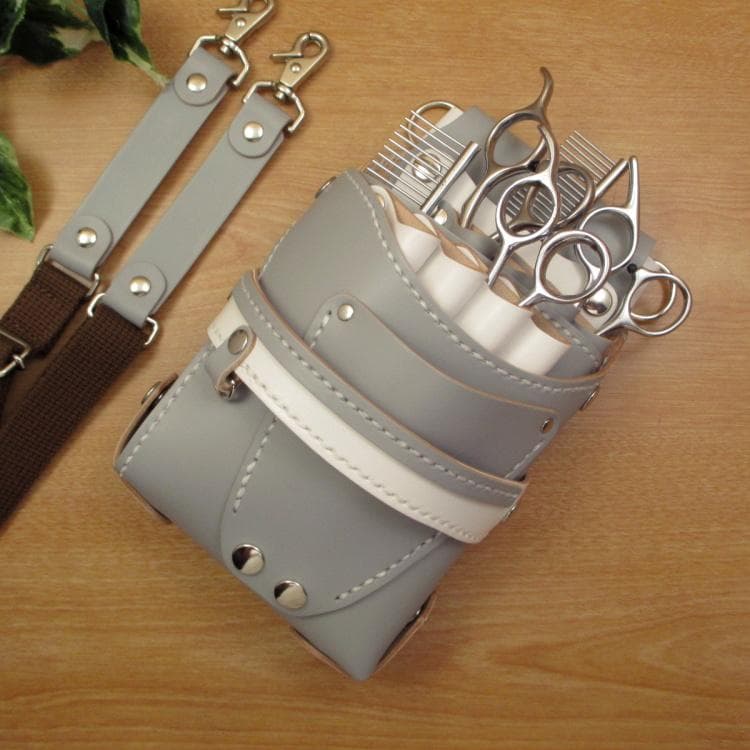 【トリマー向き】 ８丁差し　ライトグレー　本革シザーケース　TSC-13/CHA