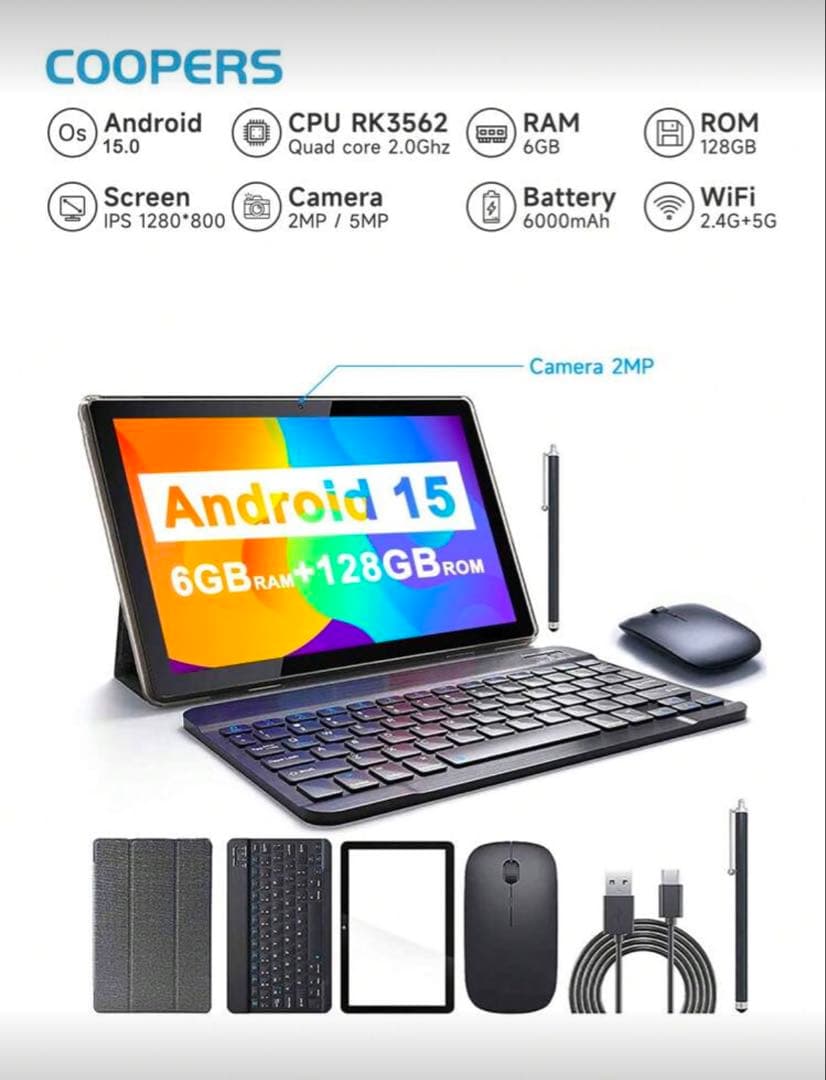 COOPERS Android 15 タブレット 10インチ 6/128