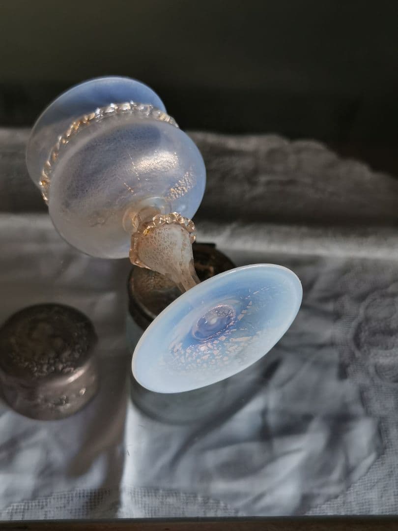 アンティーク ヴェネチアンガラス ムラーノグラス金彩ペア✧オパールセント＆レース