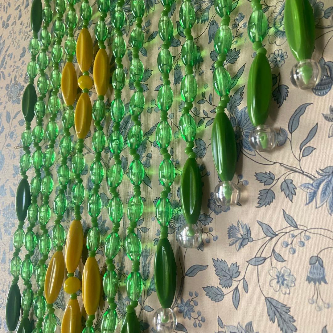 昭和レトロ　ビーズのれん　レトログリーン　当時物　レトロポップ　美品