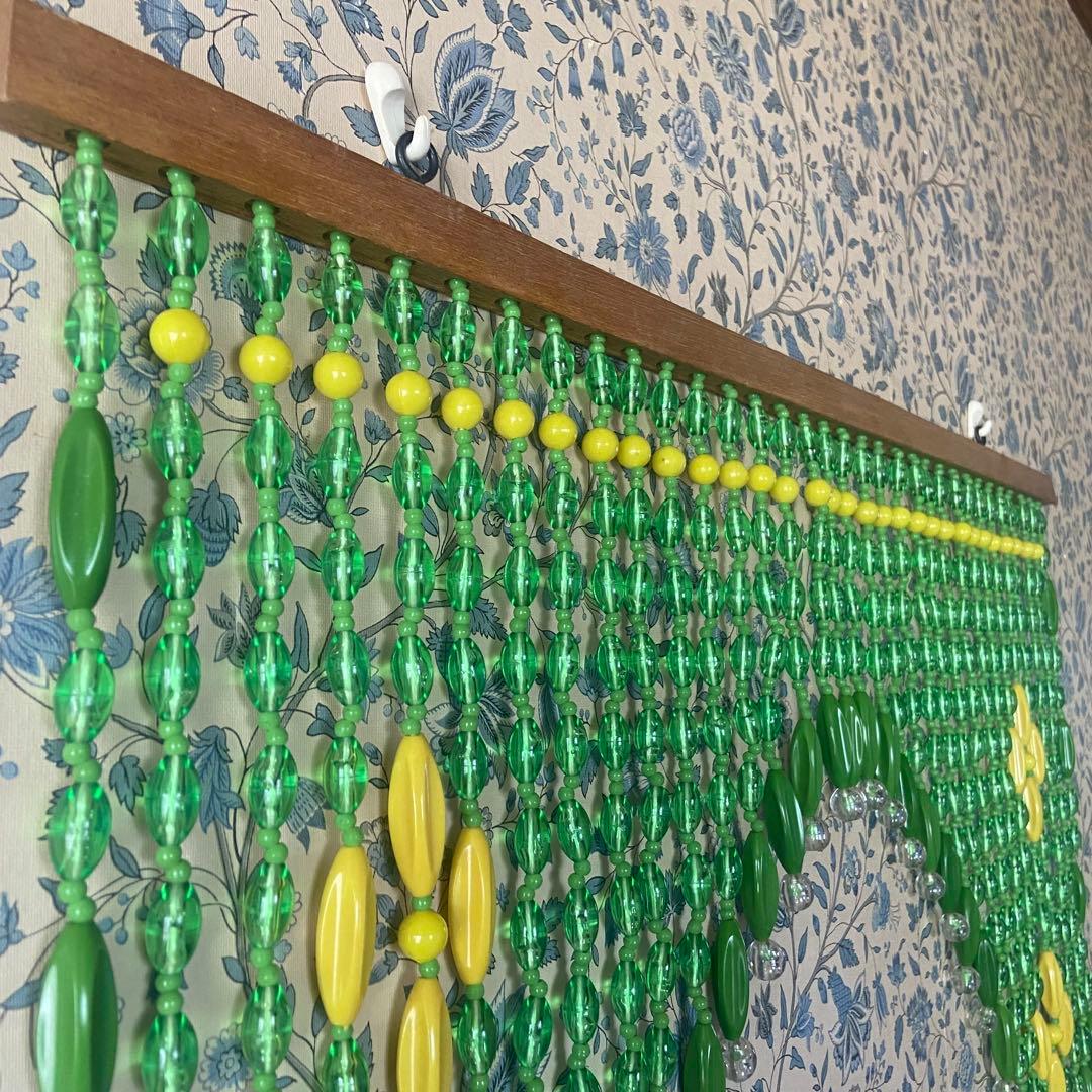 昭和レトロ　ビーズのれん　レトログリーン　当時物　レトロポップ　美品