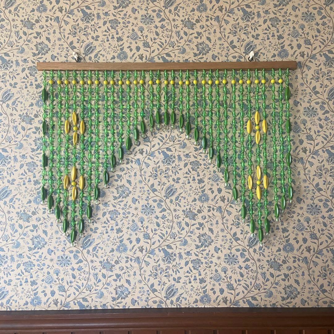 昭和レトロ　ビーズのれん　レトログリーン　当時物　レトロポップ　美品
