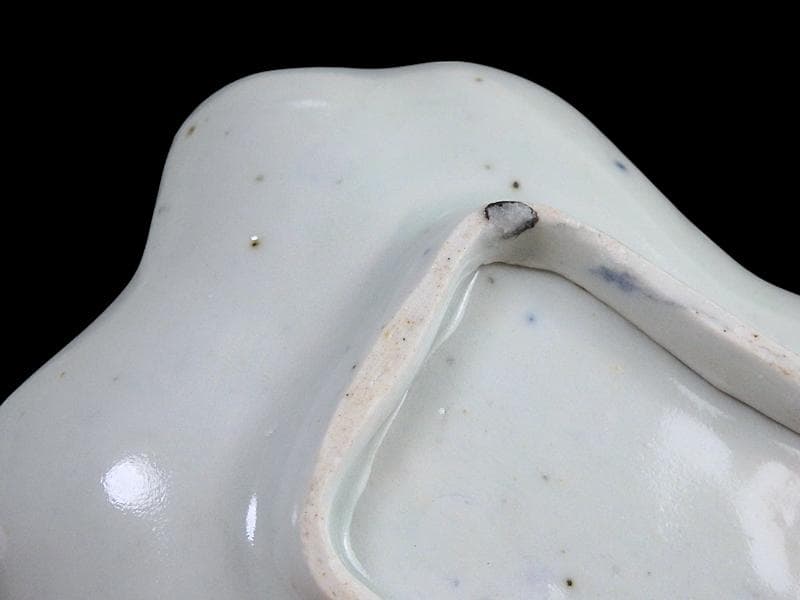 古伊万里　染付　型刷印判　幾何学文様の図　変形皿　E578 AS-CWh