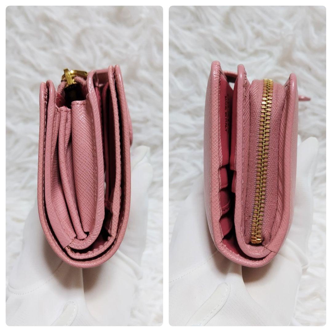 レア美品✨プラダ◇バイカラーミディアムコンパクト二つ折り財布　りぼんピンク