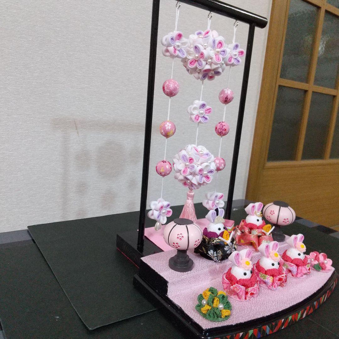 つまみ細工 吊るし飾りと雛飾りセット 雛壇 ピンク