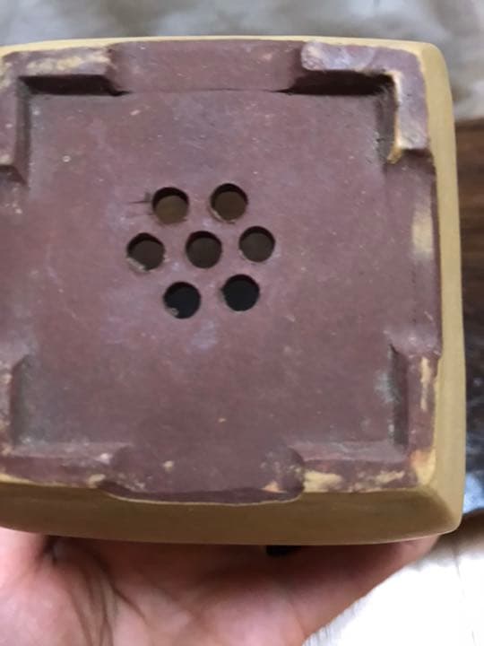 盆栽鉢　時代小品盆栽鉢白正方鉢梅図竹図中国