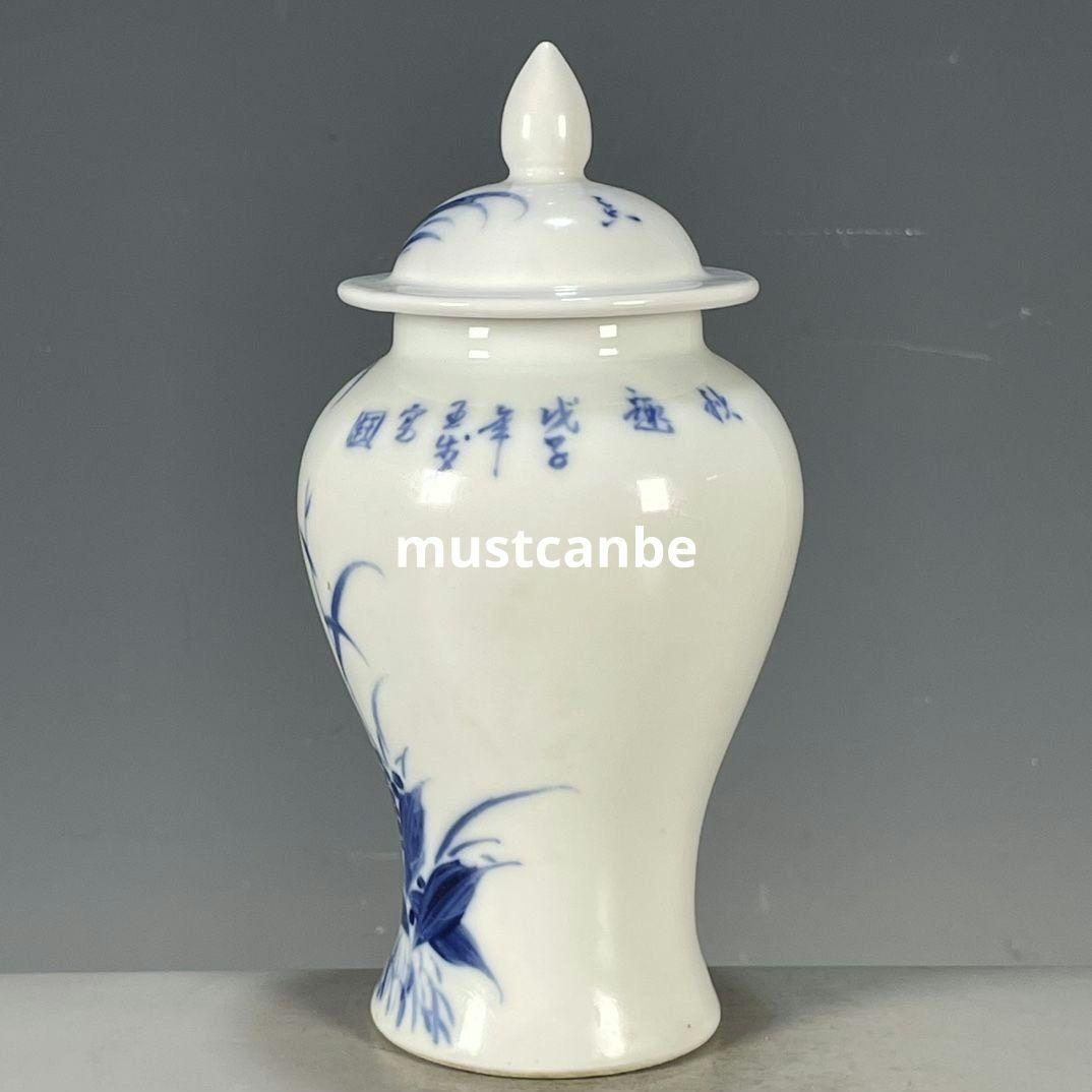 青花花将軍壺 景徳鎮 陶磁器 装飾品 現代工芸品 美術品 置物