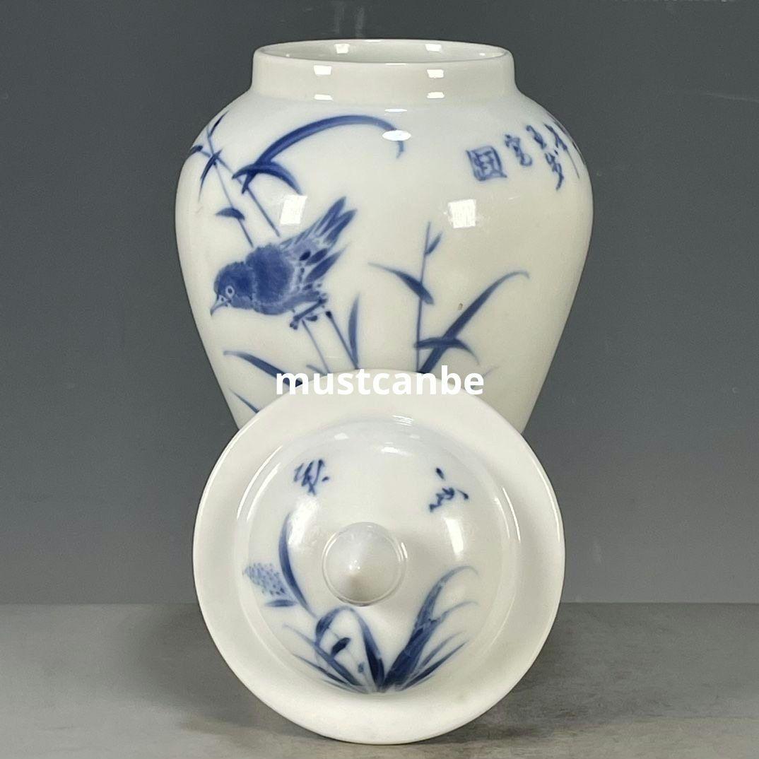 青花花将軍壺 景徳鎮 陶磁器 装飾品 現代工芸品 美術品 置物