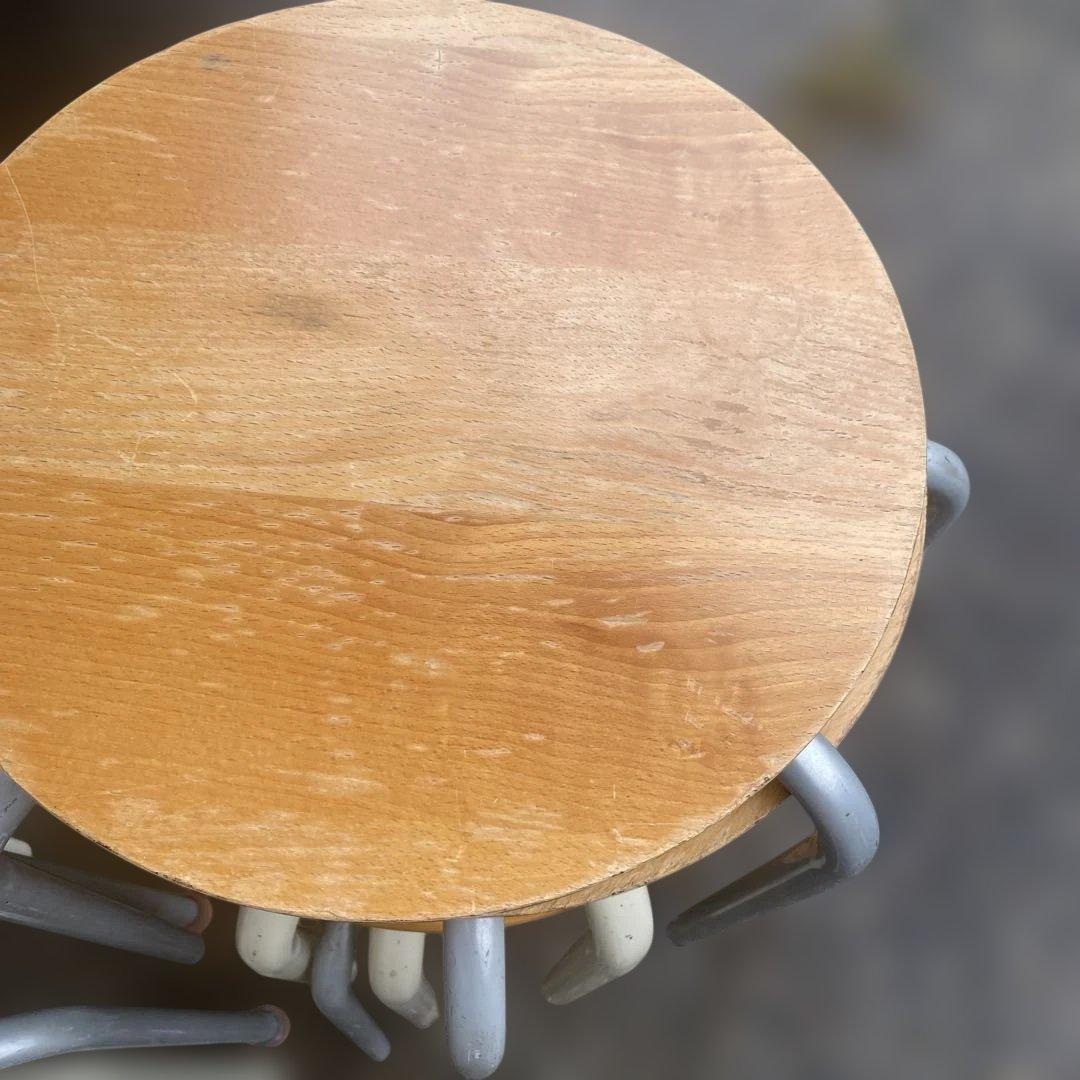 木製座面円形スツール 大量　まとめ　スタッキング可能　丸椅子　スチール　シンプル