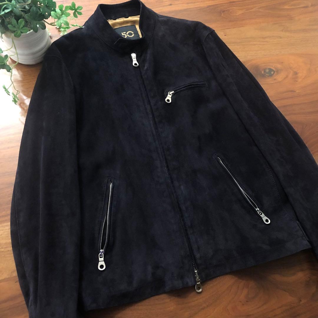 【美品】CINQUANTAチンクアンタスウェードライダースジャケット50ブラック