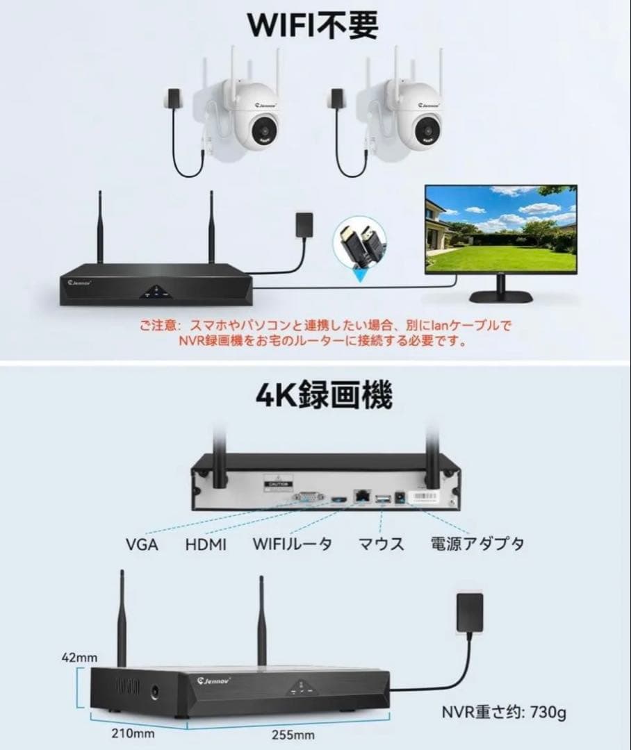 防犯カメラ2台 屋外 800万画素パンチルト可能 AI人体検知 人感センサー