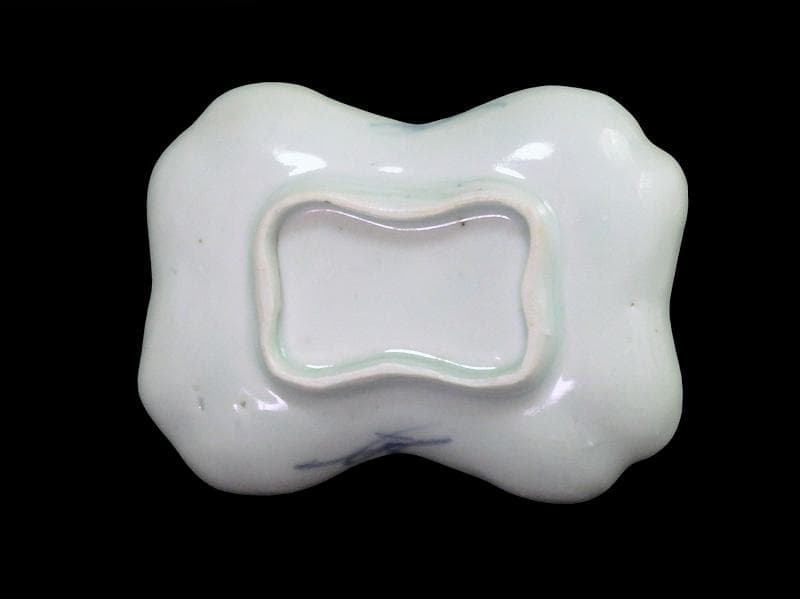 古伊万里　染付　型刷印判　幾何学文様の図　変形皿　江戸期C449 AS-CWe