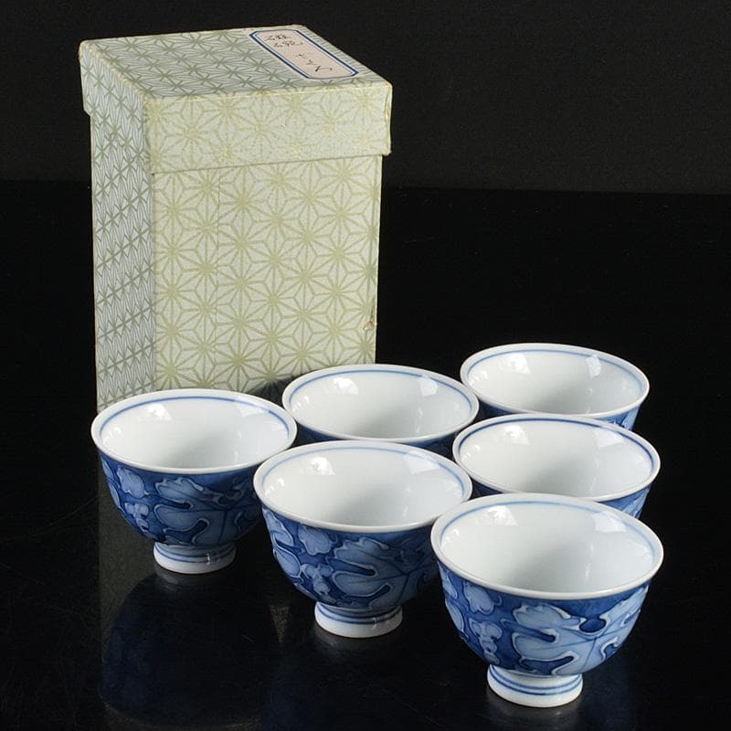 煎茶道具　 染付　柘榴文　煎茶碗　六客　在銘　V　R6774