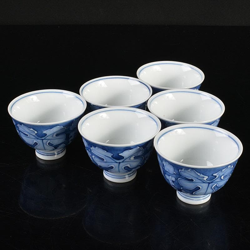 煎茶道具　 染付　柘榴文　煎茶碗　六客　在銘　V　R6774