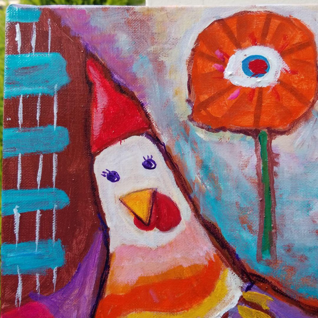 キャンバス油絵　 専用　ごきげんなめんどり♪♪