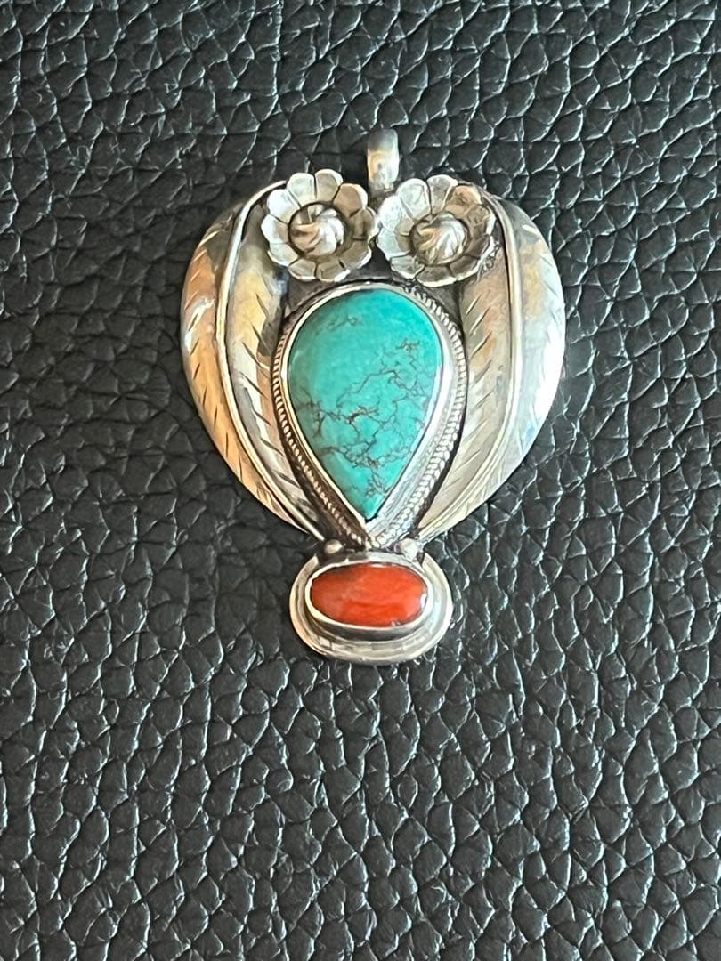 navajo ZUNI ターコイズ コーラル 925 トップ フラワー