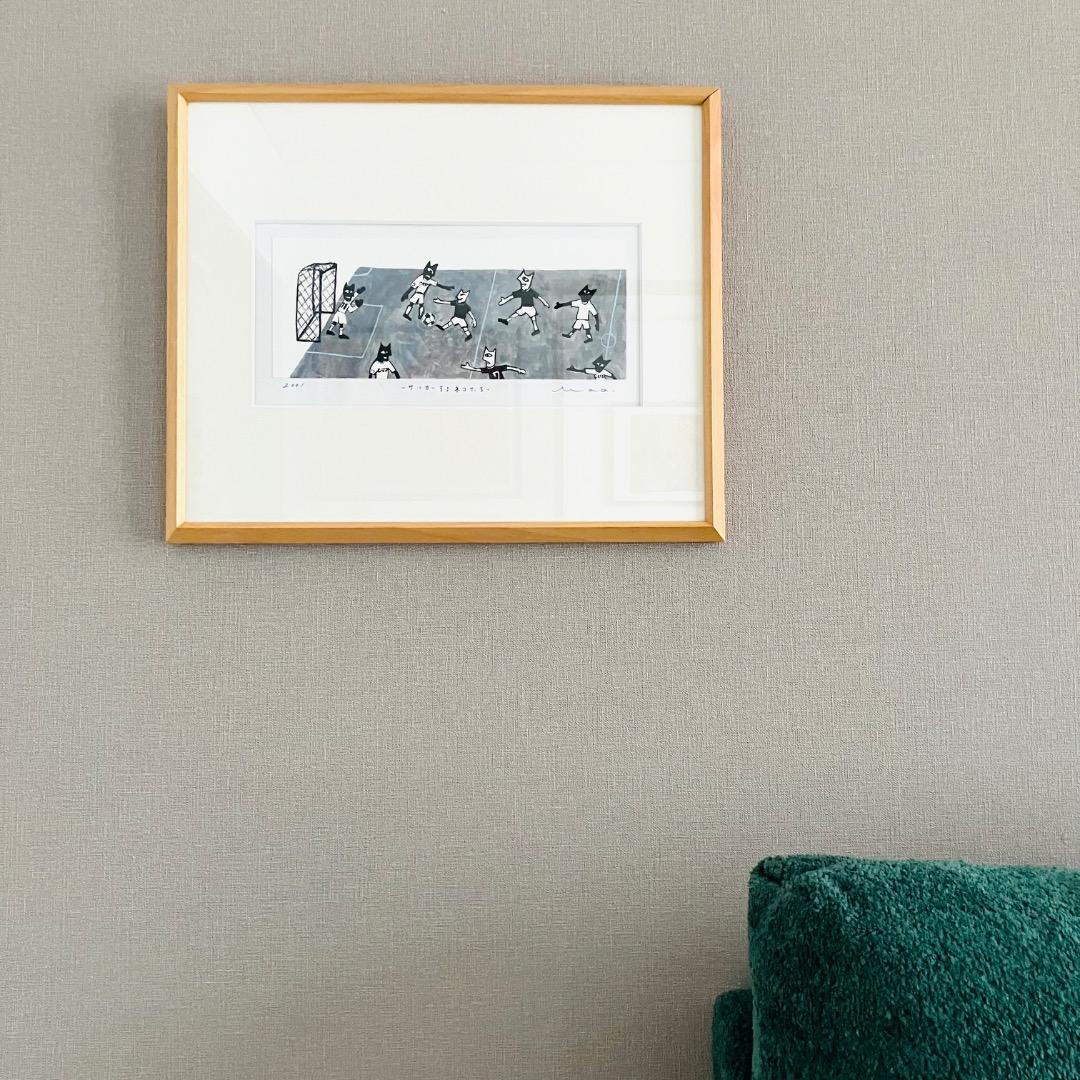 【専用】山口マオ 2001年 原画 額装済み 「サッカーするネコたち」