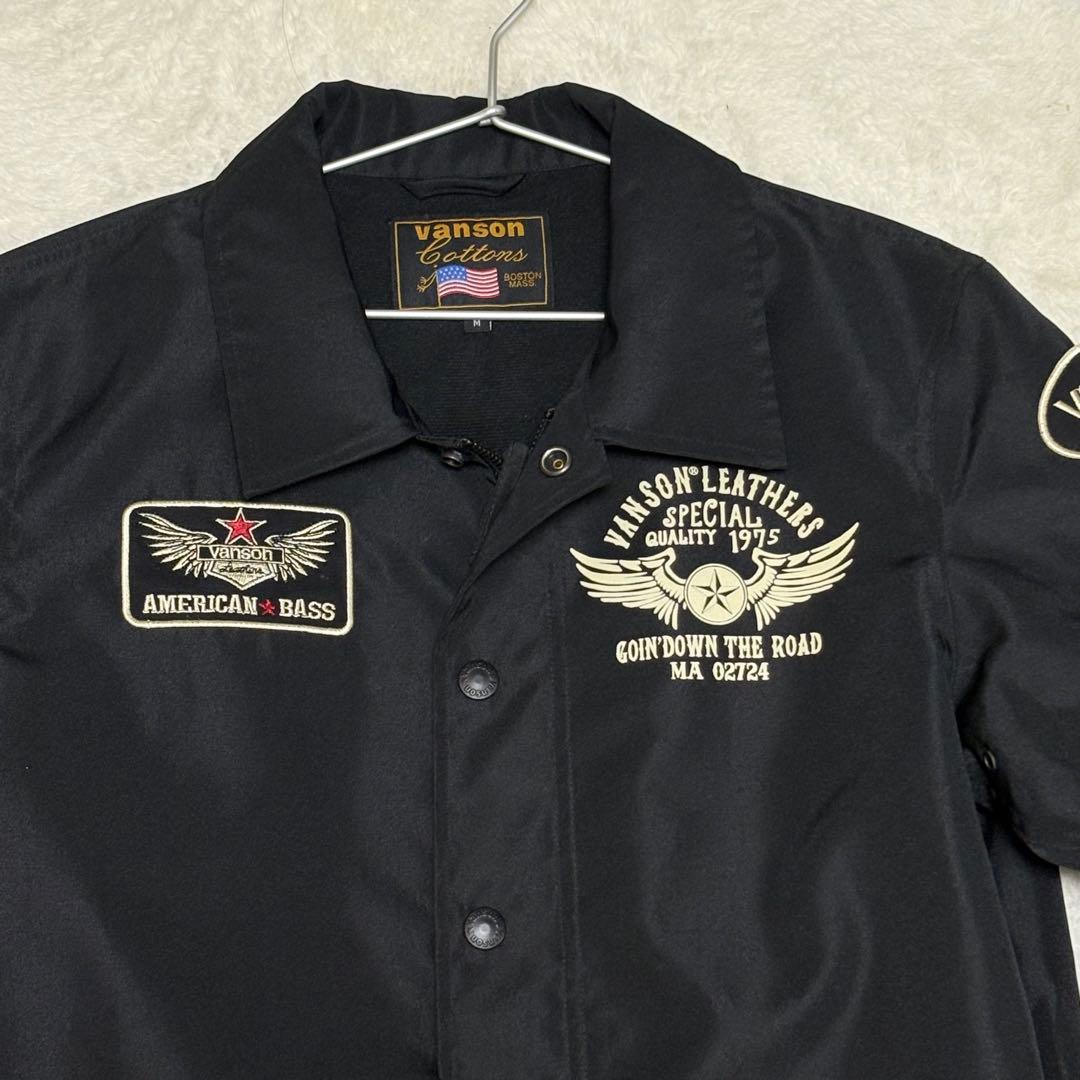 VANSON × AMERICAN BASS ナイロン コーチジャケット 黒