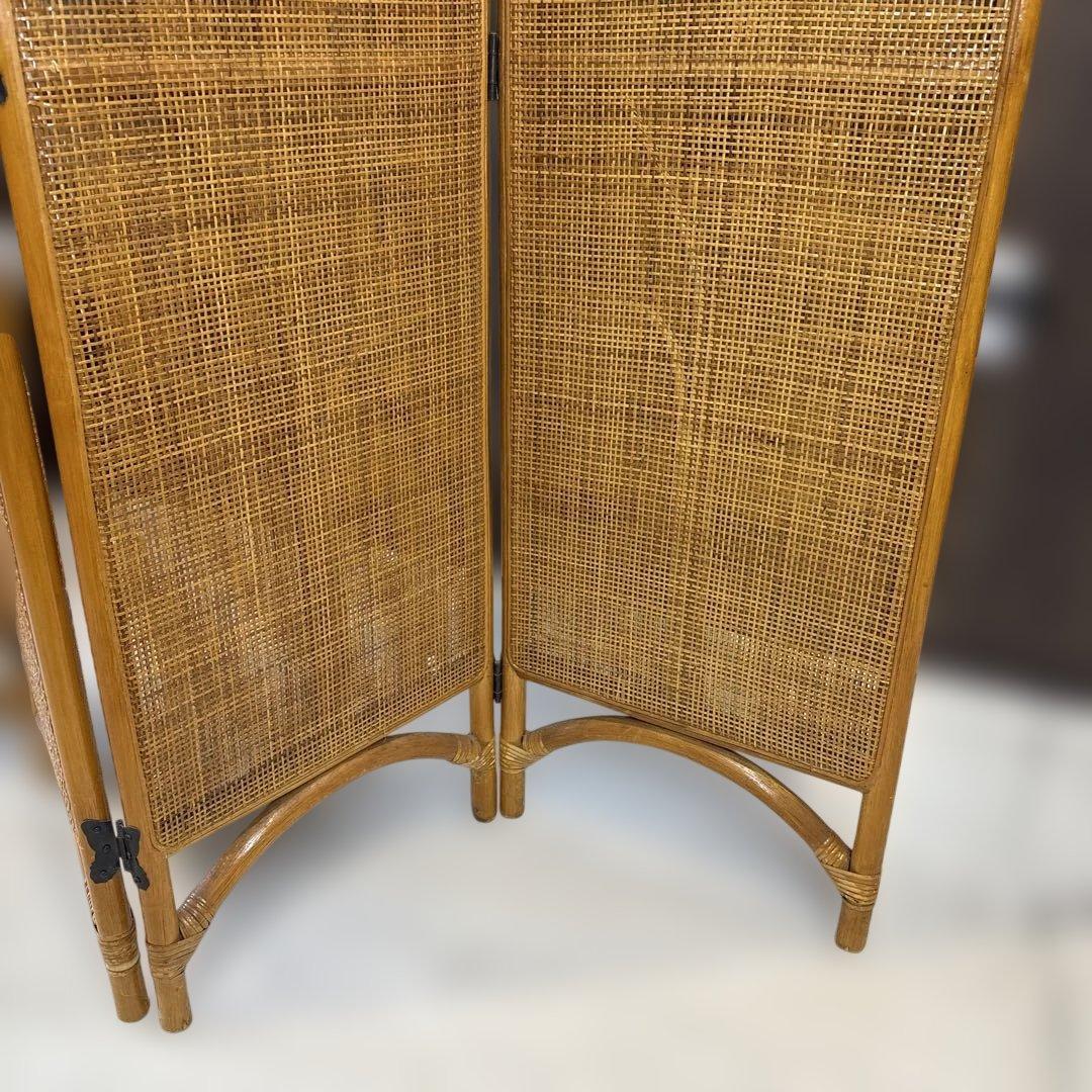 籐 ラタン 4連パーテーション 昭和レトロ 籐　間仕切り　衝立