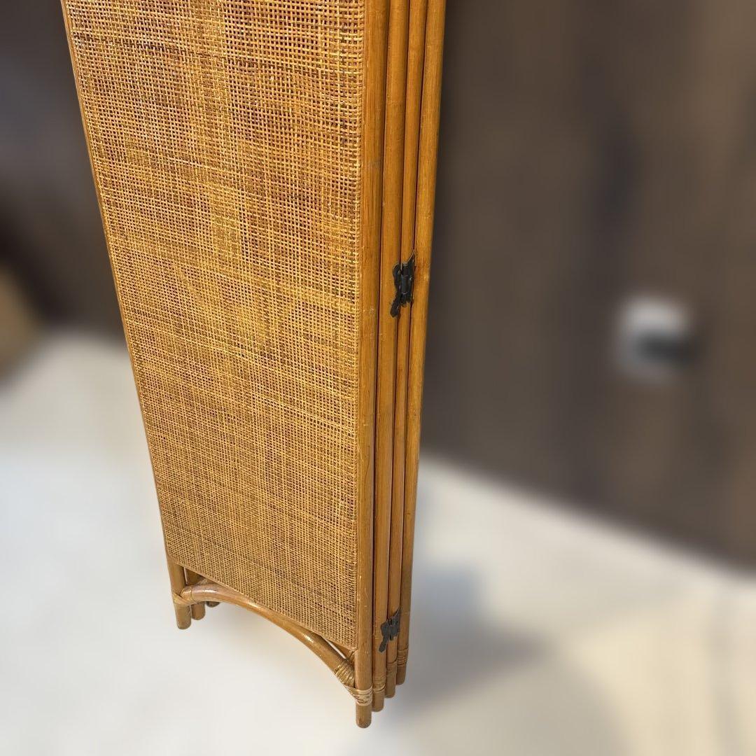 籐 ラタン 4連パーテーション 昭和レトロ 籐　間仕切り　衝立