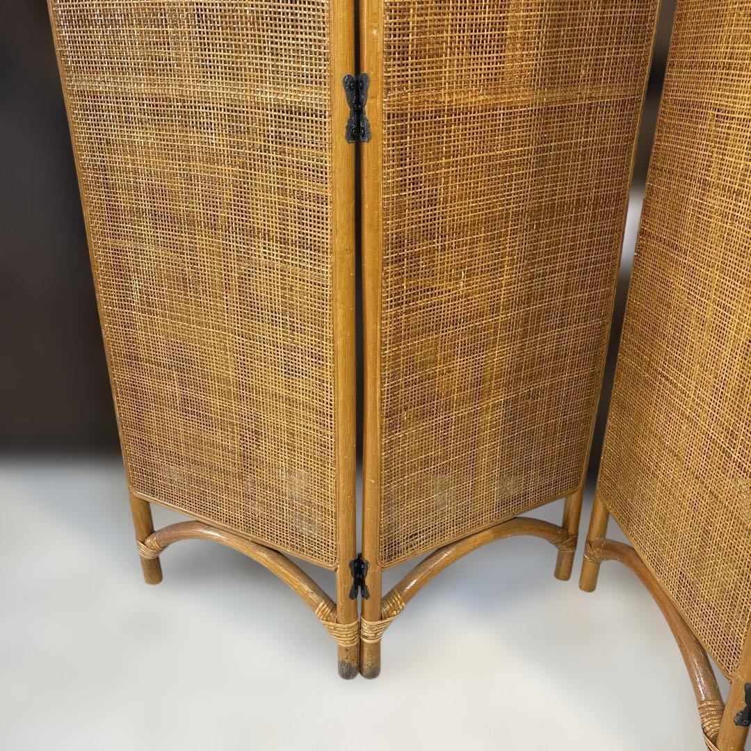 籐 ラタン 4連パーテーション 昭和レトロ 籐　間仕切り　衝立