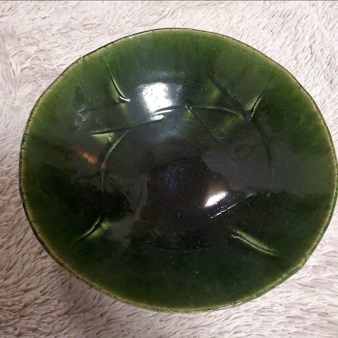 織部焼■大皿　深鉢　深皿　盛鉢　盛付け　盛皿　深鉢皿　グリーン　作家物　花器