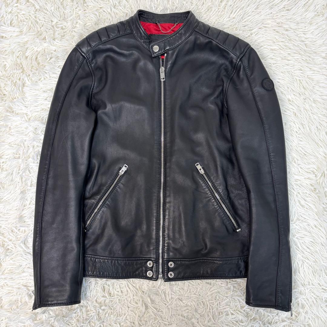 メカサイズ！XXL！ ディーゼル ラムレザー シングル ライダースジャケット 黒