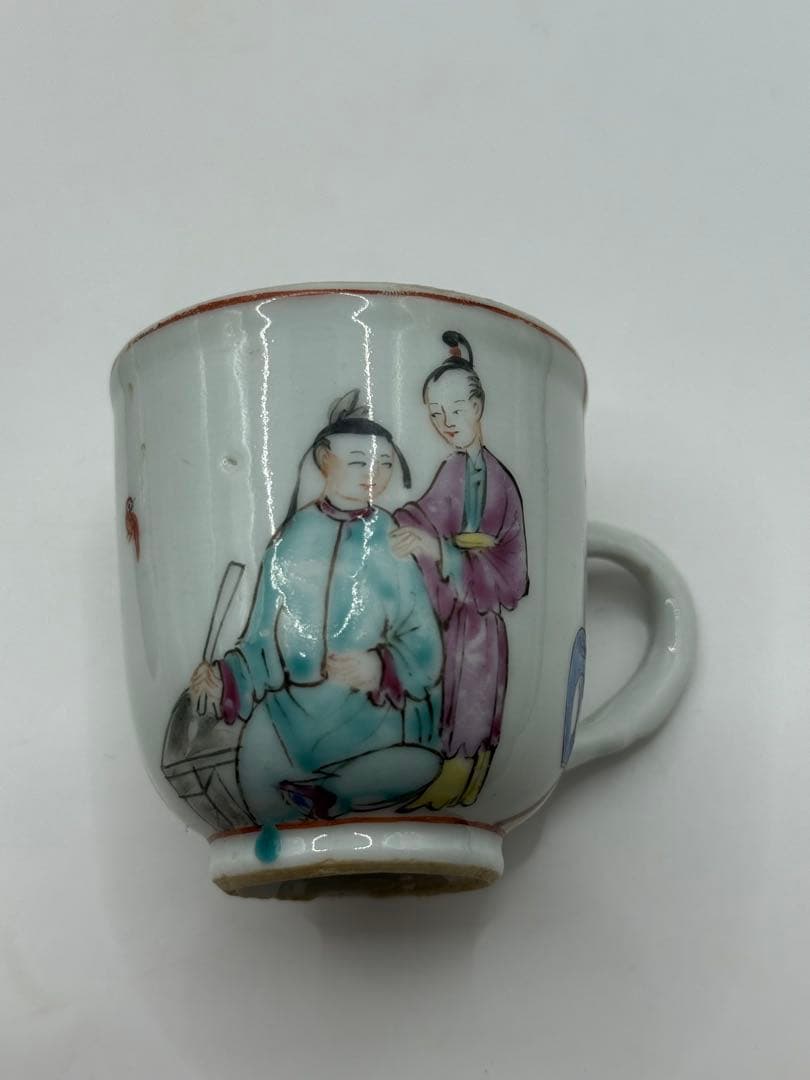 中国　清時代　乾隆時期　粉彩人物紋湯呑み&小皿　アンティーク　送料込み0608