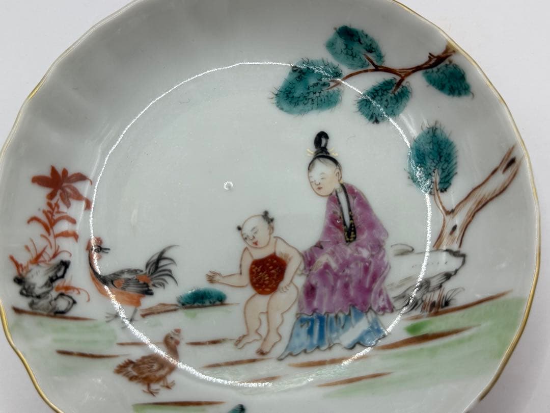 中国　清時代　乾隆時期　粉彩人物紋湯呑み&小皿　アンティーク　送料込み0608