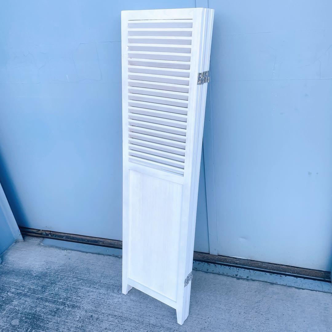 【美品/送料込】北欧風 木製4連パーテーション 衝立 白家具 間仕切り