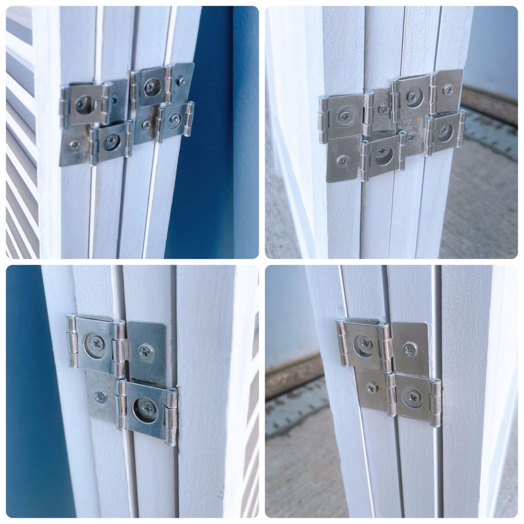 【美品/送料込】北欧風 木製4連パーテーション 衝立 白家具 間仕切り