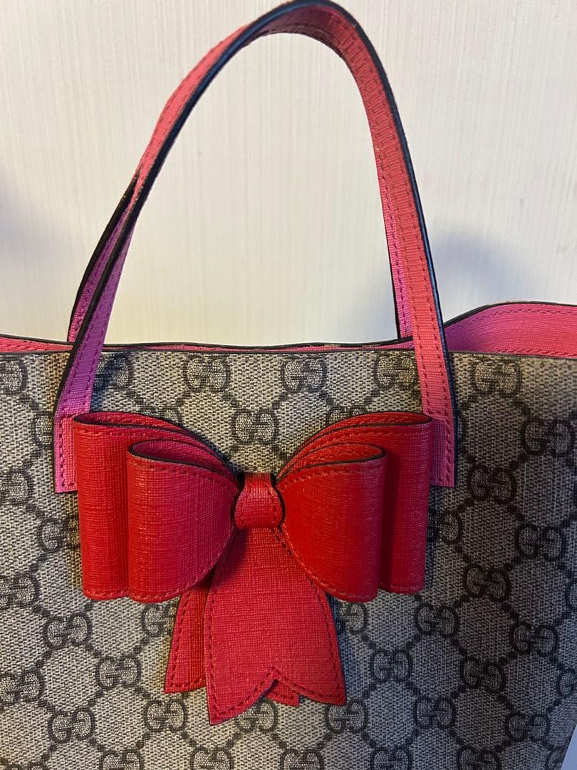 GUCCI リボン付きトートバッグ ベージュ/ピンク