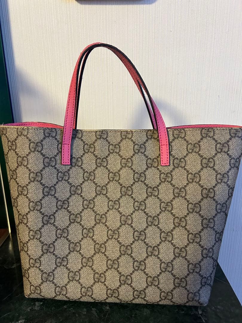 GUCCI リボン付きトートバッグ ベージュ/ピンク