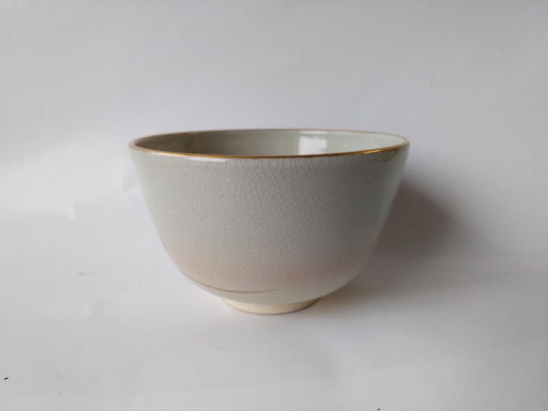 京焼 松香窯 加藤松香 作 仁清 扇面流し 共箱 茶道具 抹茶碗 新品 未使用