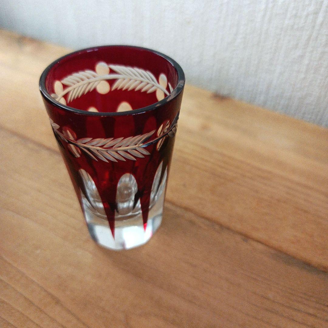 【昭和アンティーク】江戸切子（赤被せ）ショットグラス6個セット