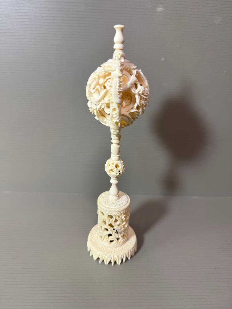 2735 天球儀　 龍文　彫刻 置物 層球 美術品 透し彫り細工 中国美術