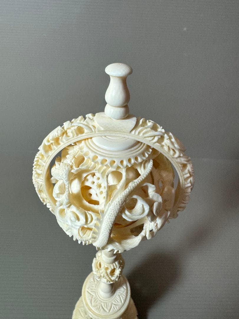 2735 天球儀　 龍文　彫刻 置物 層球 美術品 透し彫り細工 中国美術