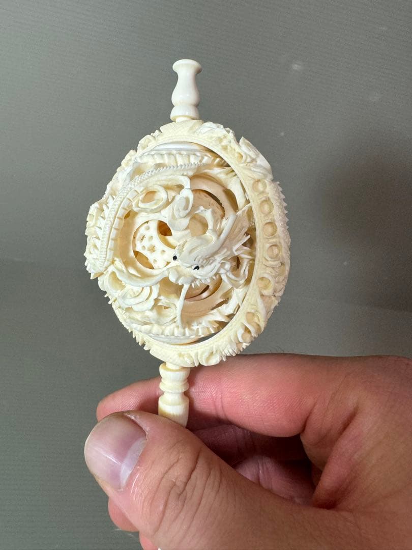 2735 天球儀　 龍文　彫刻 置物 層球 美術品 透し彫り細工 中国美術