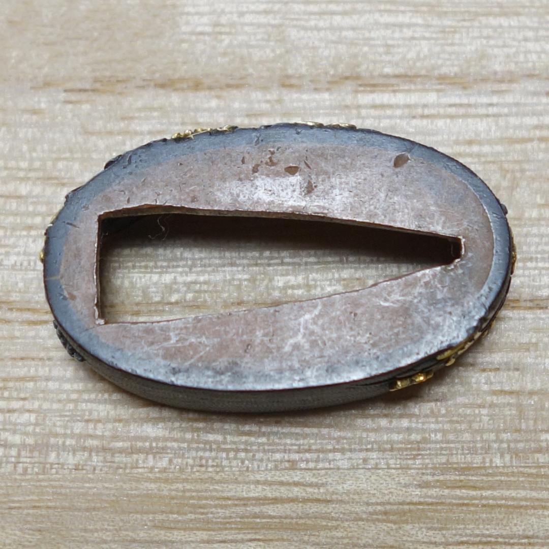 【 赤銅魚子地 金銀銅象嵌 草花図縁 】刀装具 縁頭 鍔 鐔 日本刀 武具 骨董