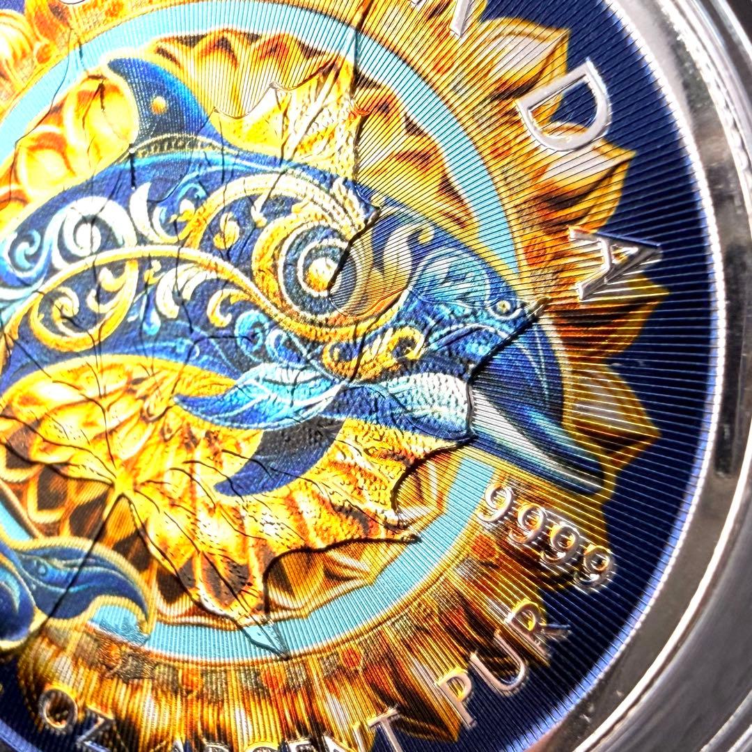 メイプルリーフ 銀貨 カラー マンダラドルフィン イルカ 曼荼 1オンス 1oz