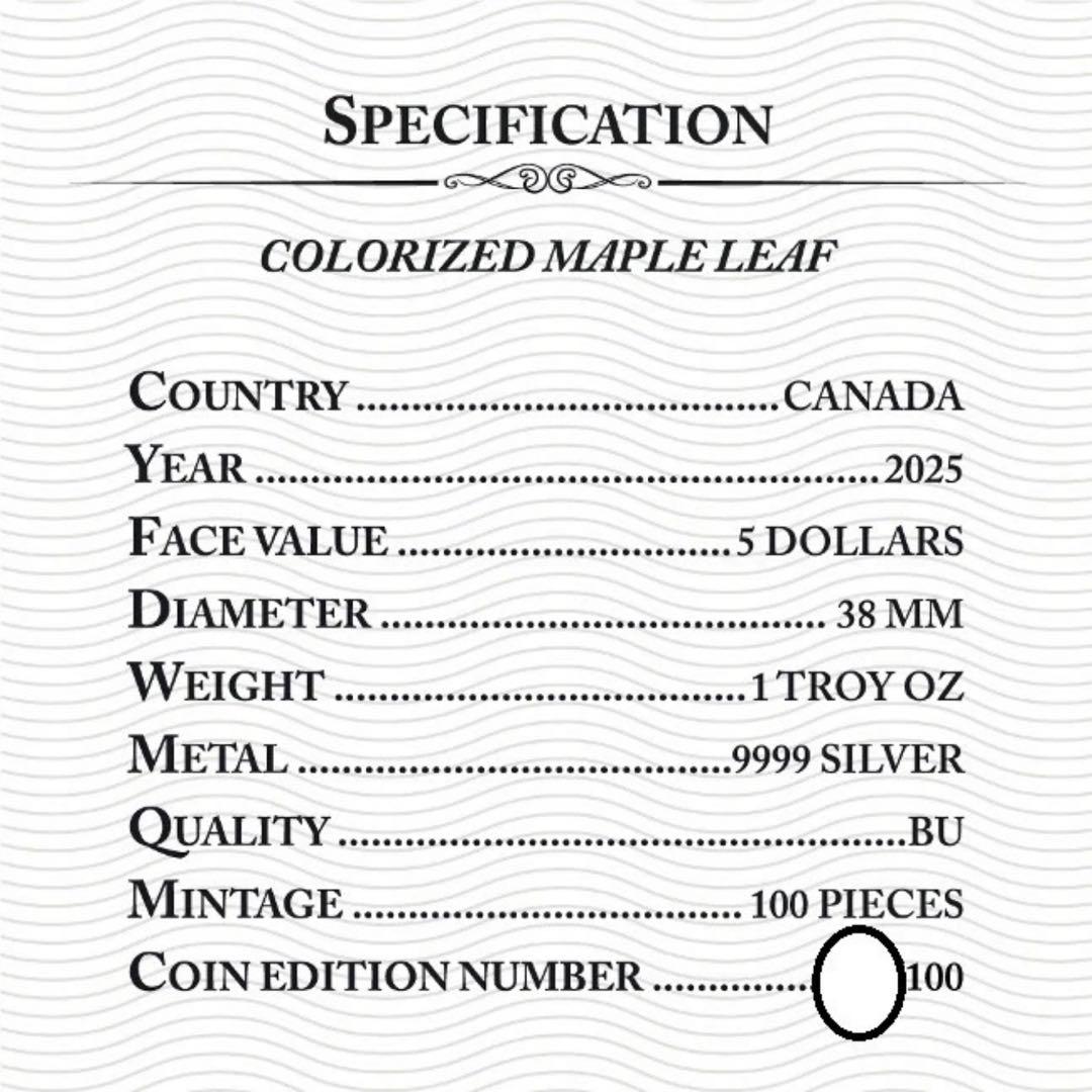 メイプルリーフ 銀貨 カラー マンダラドルフィン イルカ 曼荼 1オンス 1oz