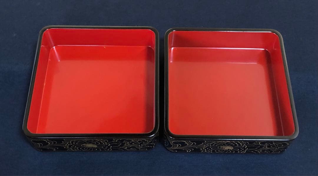 割引❗️《レ》輪島塗 沈金 二段重 輪島屋造 木製漆器 共箱　251110う5