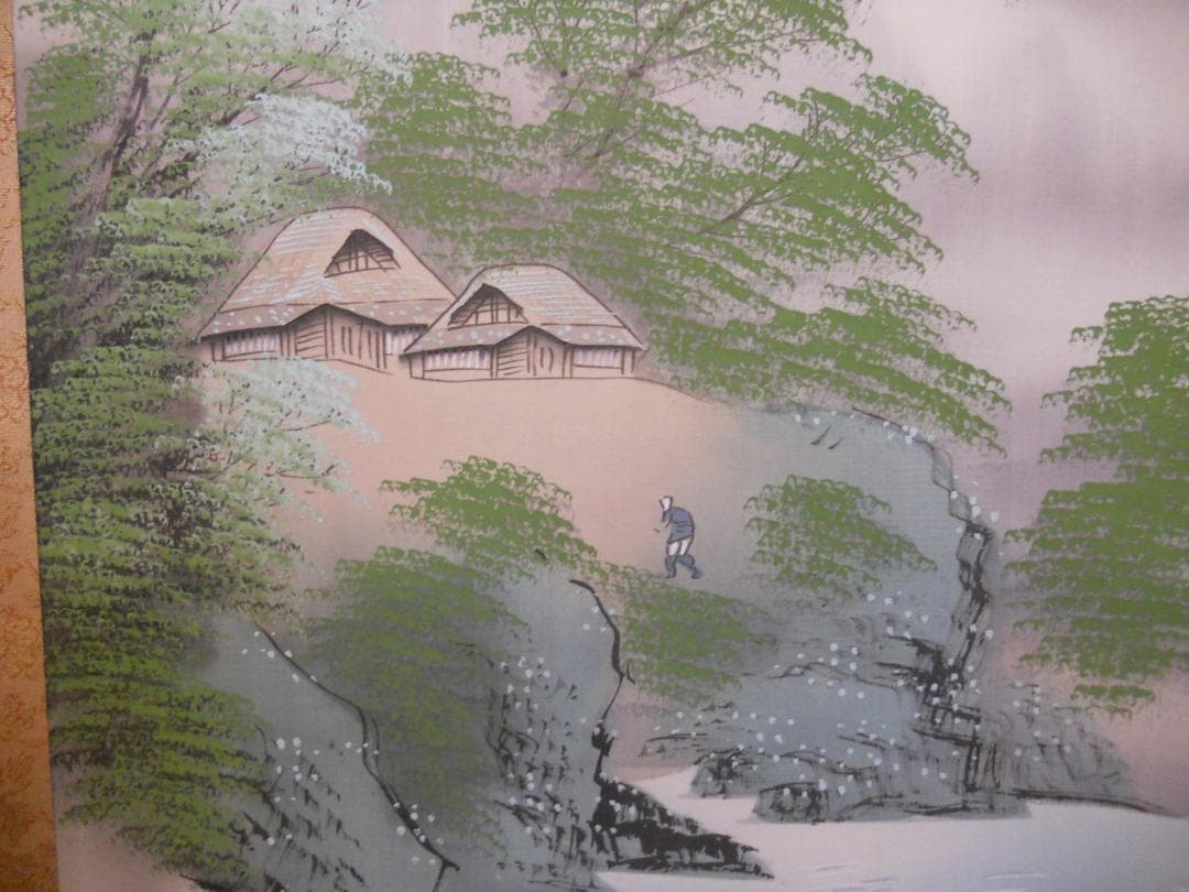 掛け軸 小野蕉麗 新緑山水 絹本 希少 軸装 茶道具 掛軸 美品 です。