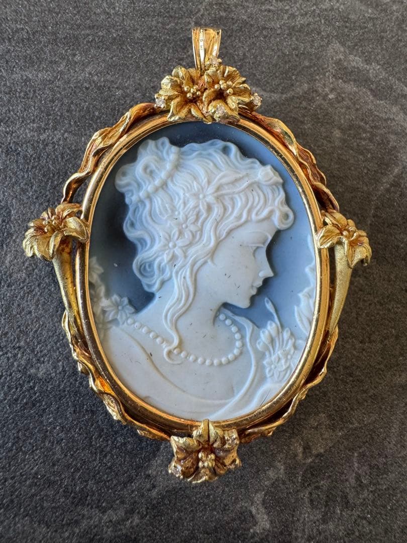 シェルカメオ　ペンダントトップ兼ブローチ　K18刻印　総重量31g